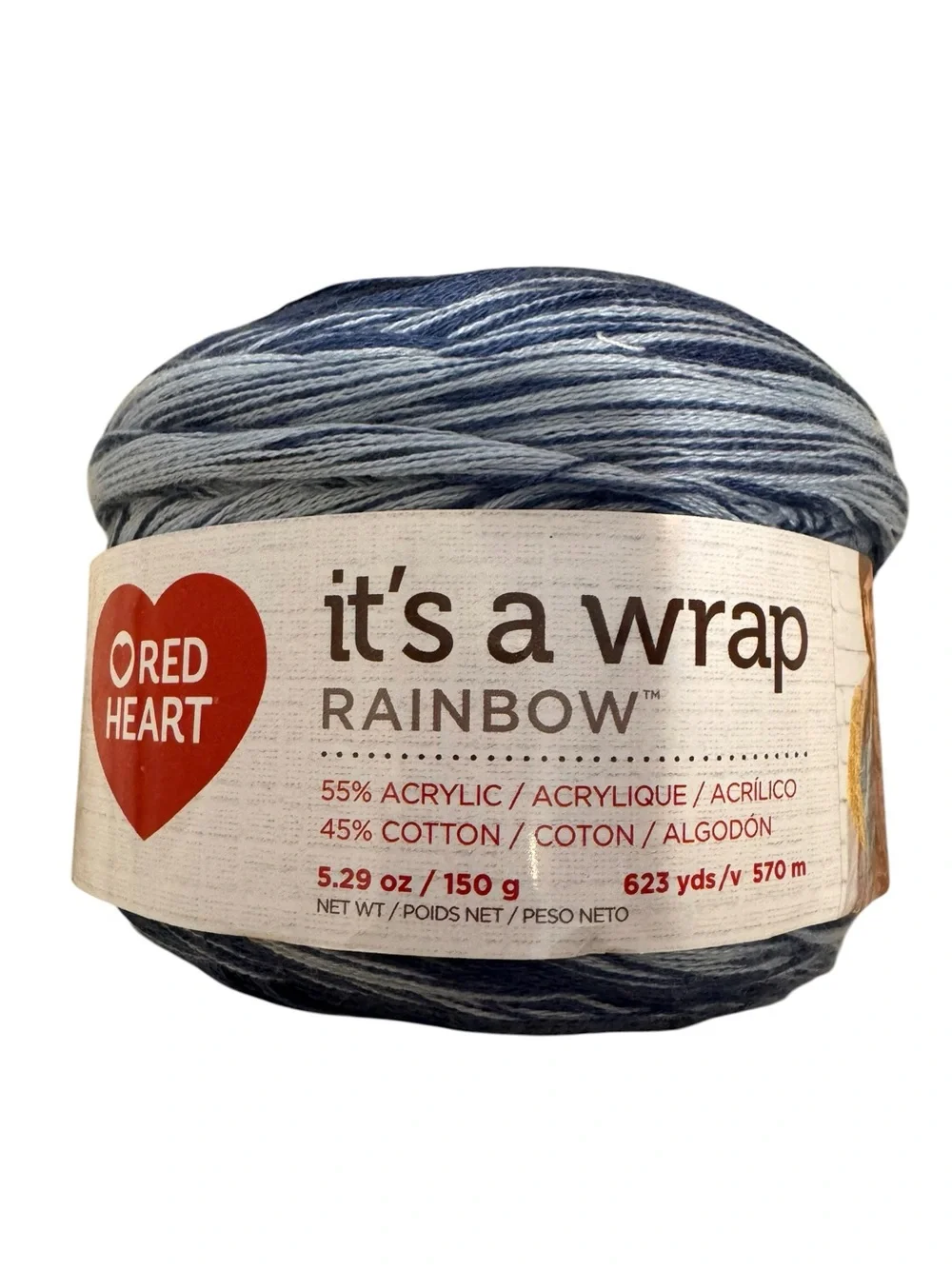 Red Heart Its A Wrap Rainbow Nautical Blue Yarn Cotton Blend Gradient 623 Yds